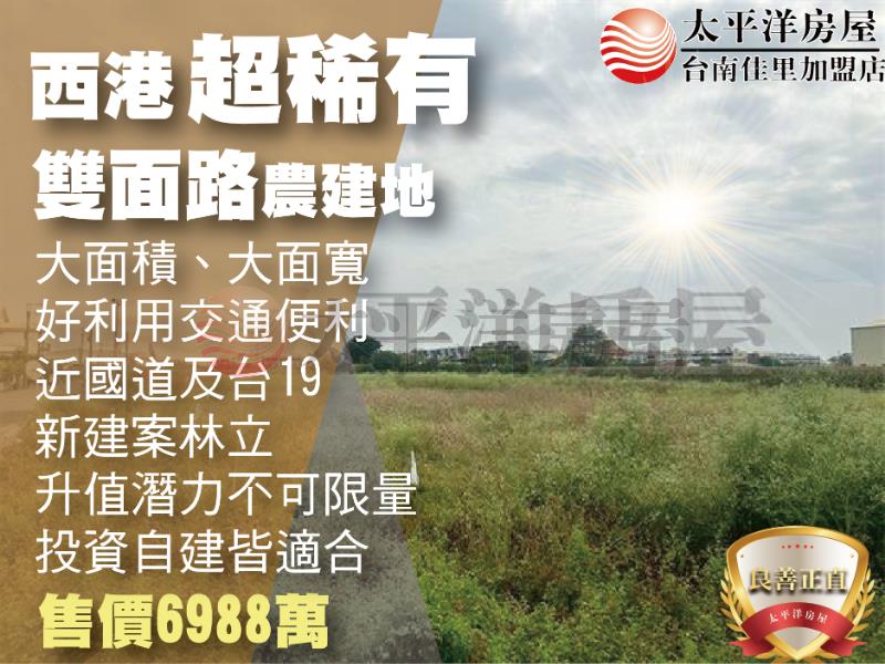 西港稀有雙面路農建地